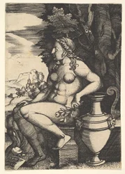 Sitter naken bredvid en vas, 1537.