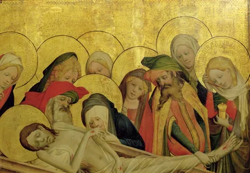 Gravläggningen, panel från St. Thomas-altaret från Johanneskyrkan, Hamburg, påbörjad 1424 (tempera och olja på panel) (detalj av 144552)