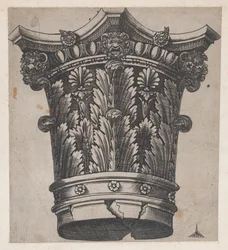Mirror of Roman Magnificence: Kapital med huvuden och masker, ca. 1537., ca. 1537
