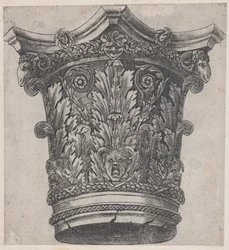 Mirror of Roman Magnificence: Kapital med baggehuvuden och masker, ca. 1537, ca. 1537