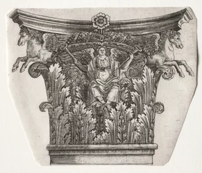 Bas och kapital med Figure of Fame och Winged Horses kapital, ca. 1525-1550.