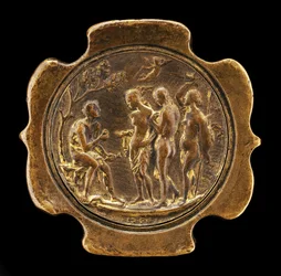 Svärdknöl med infälld plakett av The Judgment of Paris... andra hälften av 1400-talet.