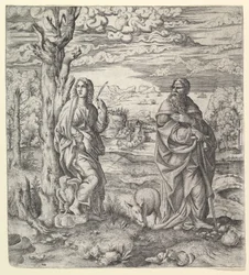 Saint John och Anthony i ett landskap, ca. 1544-45.