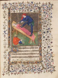 Timbok, användning av Rennes, S:ta Apollonias tortyr, ca 1400-15 (tempera på pergament)