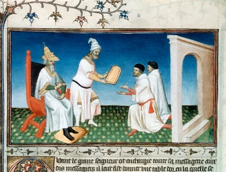 Kublai Khan ger poloterna deras pass, c1280-talet, tidigt 1400-tal.