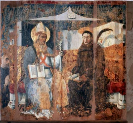 St Eleutherius av Tournai och St Placid (Fresco