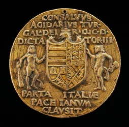 Sköld med stöd av Hercules och Janus [omvänd], ca. 1503.