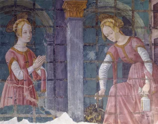 Italien, regionen Piemonte, Alessandria-provinsen, fresk i kapell vid basilikan Santa Maria Assunta