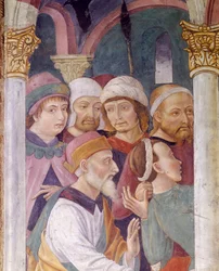 Italien, regionen Piemonte, Alessandria-provinsen, fresk i kapell vid basilikan Santa Maria Assunta
