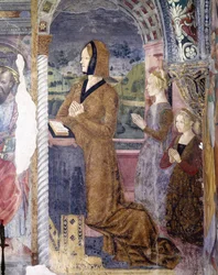 Italien, regionen Piemonte, Serralunga di Crea, fresk i kapellet vid basilikan Santa Maria Assunta
