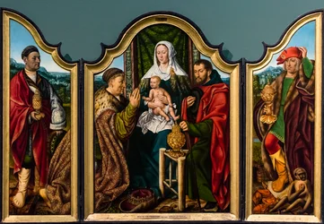 Magikernas tillbedjan, ca 1510 (Tempera och olja på trä (ek))
