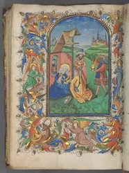 Tidsbok Användning av Utrecht: fol. 221v, Tillbedjan av Magi, ca. 1460-1465.