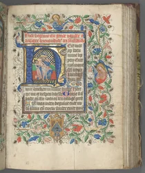 Tidsbok Användning av Utrecht: fol. 63r, Initial med helig treenighet, ca. 1460-1465.