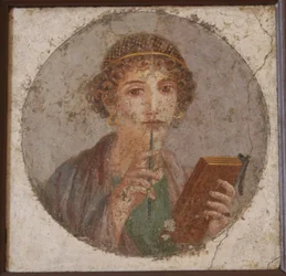 En ung kvinna med bok och penna så kallad Sappho, ca 50