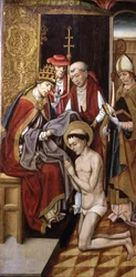 St Francis satsade på sin vana av påven Innocentius III (olja på panel)