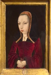 Porträtt av den unga Margareta av Österrike, ca 1496 (olja på trä)