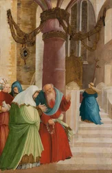 "Den allra heligaste Theotokos inträde i templet" (Den allra heligaste Theotokos inträde i templet) Målning av Mästaren av Pulkau (aktiv 1505-1520) 1509-1510 Kungliga palatset, Belgrad