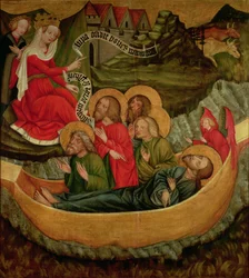 Ombordstigning av St. James the Greaters kropp, på väg till Spanien, ca 1425 (panel)