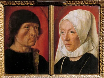 Porträtt av en man och hans fru. Representation av ett par (dubbelporträtt). Målning av mästaren De Saint Gilles (aktiv mellan 1490-1510), fransk skola