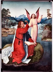 Avsnitt av The Life of Saint John Evangelist: “” Saint John A Patmos ”” (Life of St John Evangelist, St John i Patmos) målning av mästaren i San Giovanni Evangelista (Saint John Evangelist) (slutet av 1500 -talet) Dim 120x90 CM -gener, Musei di Strada Nuo