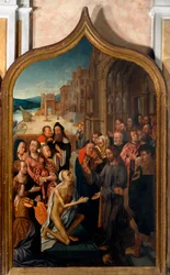 Tryptisk: "" Lazarus uppståndelse""" Målning av mästaren i San Lorenzo. Socken San Lorenzo della Costa, Santa Margherita Ligure (Genua)