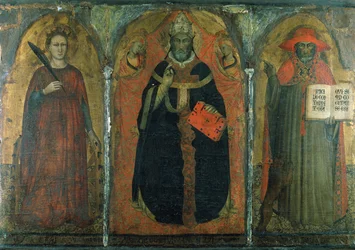 Sankt Gregorius den store med heliga Katarina och Hieronymus (tempera på pannå)