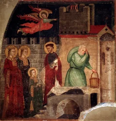 Saint Faustina och Liberate finner tillflykt i ett hus i Como (detalj) (Fresco