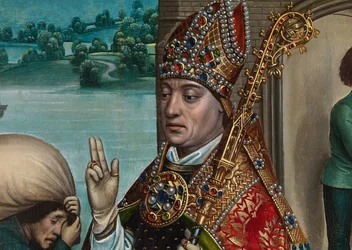 Detalj av kornens mirakel, från St. Nicholas altartavla, c.1486-93 (olja på panel)