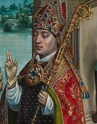 Detalj av kornens mirakel, från St. Nicholas altartavla, c.1486-93 (olja på panel)