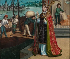 Kornets mirakel, från St. Nicholas altartavla, ca 1486-93 (olja på panel)