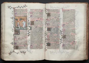 The Gotha Missal: Fol. 116v, S:ta Maria Magdalena på knä, ca. 1375.