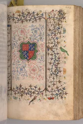 Timmar för Karl den ädle, kung av Navarra 1361-1425: fol. 137r, Vapensköld..., c. 1405.