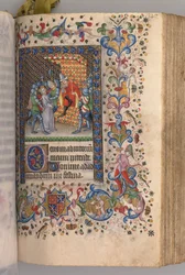 Timmar för Karl den ädle, kung av Navarra 1361-1425: fol. 169r, Kristus före Pilatus, ca. 1405.
