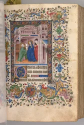 Timmar för Karl den ädle, kung av Navarra 1361-1425: fol. 55r, The Visitation Lauds, ca. 1405.