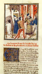 Ms 622 fol.12 Jocasta, drottning av Thebe, ur "Des Hommes Illustres" (pergament)