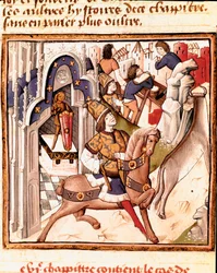 Representation av Cadmos, grundare av staden Thebe i antikens Grekland Miniatyr av mästaren av damernas mästare (1400-talet) från manuskriptet "" Des hommes illustres"" av Giovanni Boccaccio (Jean Boccaccio) (1313-1375). 1400-talet. Carpe
