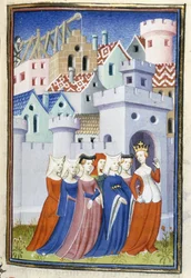 Harley 4431, f.323 Justice enters the City of Ladies, från 
