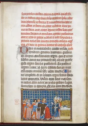Cotton Tiberius B. VIII f.47v Kungen tar av sig sina ytterkläder, illustration ur 