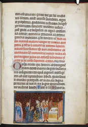 Cotton Tiberius B. VIII f.56r Ärkebiskopen av Reims välsignar kungens handskar, ur ”Kröningsboken för Karl V, kung av Frankrike”