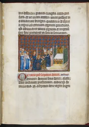 Cotton Tiberius B. VIII f.58r Kungen tar emot spiran och staven (
