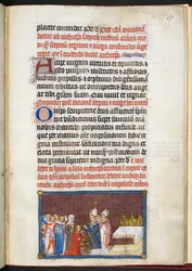 Cotton Tiberius B. VIII f.69r Drottningen tar emot spiran och staven, ur 