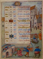 Lägg till. 18852, f.2 Kalendersida för januari, illustration från "Hours of Joanna of Castile"