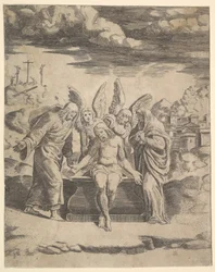 Kristus satt på graven understödd av änglar, 1530-60.