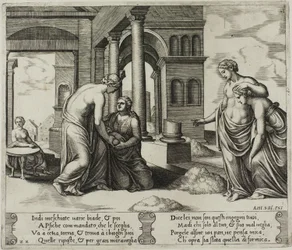 Venus beordrar Psyche att sortera en hög med spannmål