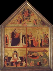 Den sista domen, Jungfrun och barnet med en biskop-helgon och Sankt Peters martyr..., ca. 1325.