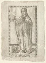 Välgörenhet från Tarocchi, serie B: Cosmic Principles & Virtues, #38, före 1467.