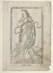 Clio-historia från Tarocchi-serien D: Apollo and the Muses, #19, före 1467.