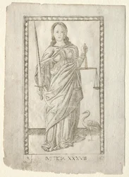 Rättvisa från Tarocchi, serie B: Cosmic Principles & Virtues, #37, före 1467.
