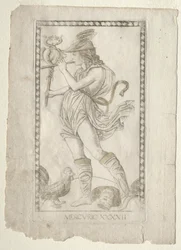 Mercury from the Tarocchi, serie A: Firmaments of the Universe, #42, före 1467.