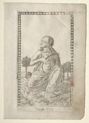 Thalia-komedi, pastoral poesi från Tarocchi-serien D..., före 1467.